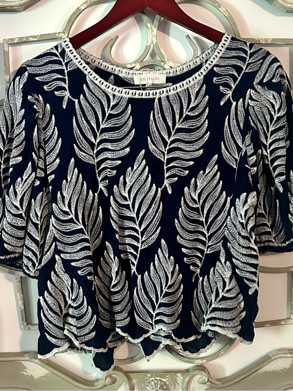 Solitaire Embroidered Lead Peasant Blouse Size XL